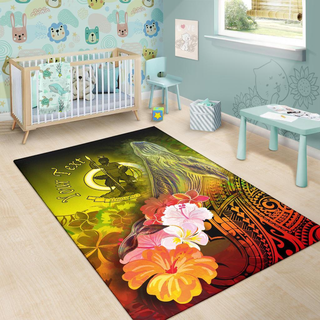 Vanuatu Custom Personalised Area Rug - Humpback Whale with Tropical Flowers (Yellow)
