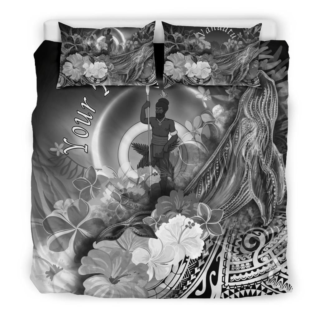 Vanuatu Custom Personalised Bedding Set - Humpback Whale With Tropical Flowers (White)