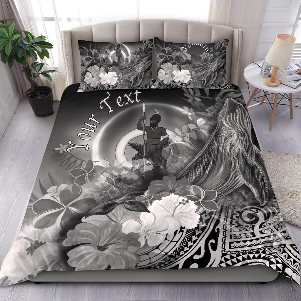Vanuatu Custom Personalised Bedding Set - Humpback Whale With Tropical Flowers (White)