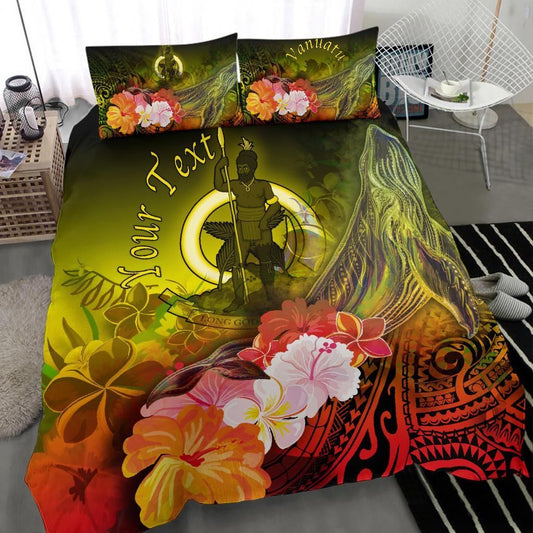 Vanuatu Custom Personalised Bedding Set - Humpback Whale With Tropical Flowers (Yellow)
