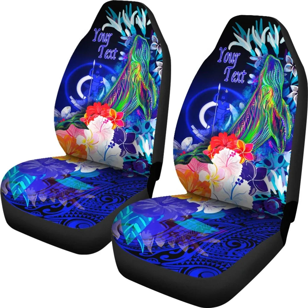 Vanuatu Custom Personalised Car Seat Covers - Humpback Whale with Tropical Flowers (Blue)