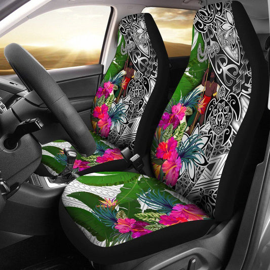 Vanuatu Custom Personalised Car Seat Covers White - Turtle Plumeria Banana Leaf