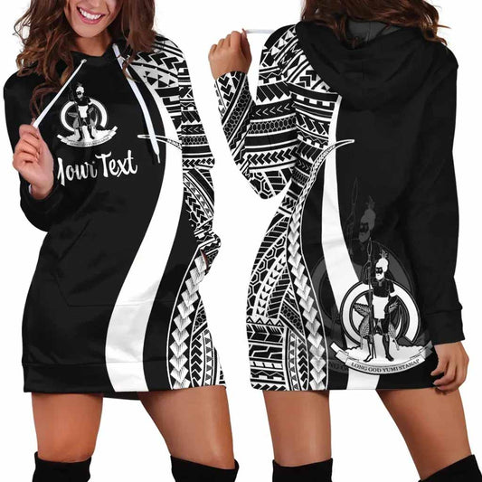 Vanuatu Custom Personalised Hoodie Dress - White Polynesian Tentacle Pattern