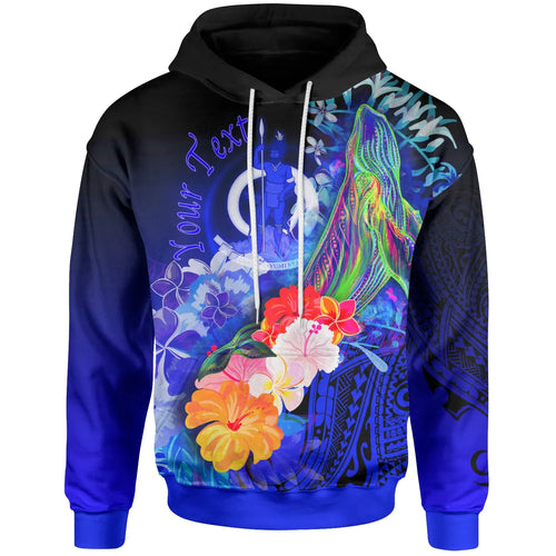 Vanuatu Custom Personalised Hoodie - Humpback Whale with Tropical Flowers (Blue)