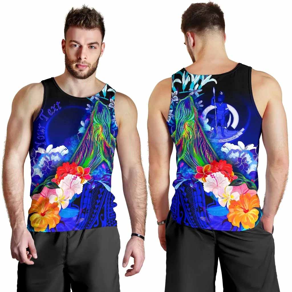 Vanuatu Custom Personalised Men Tank Top - Humpback Whale with Tropical Flowers (Blue)