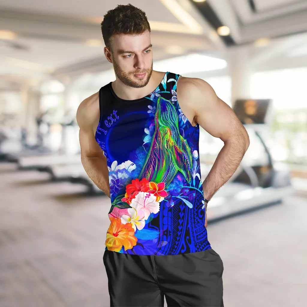 Vanuatu Custom Personalised Men Tank Top - Humpback Whale with Tropical Flowers (Blue)