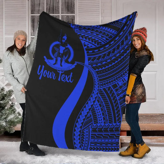 Vanuatu Custom Personalised Premium Blanket - Blue Polynesian Tentacle Tribal Pattern