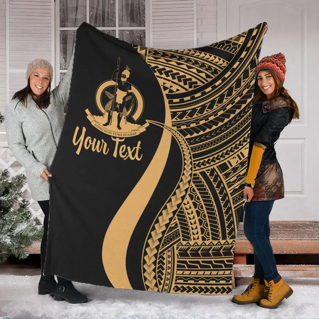 Vanuatu Custom Personalised Premium Blanket - Gold Polynesian Tentacle Tribal Pattern