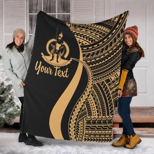 Vanuatu Custom Personalised Premium Blanket - Gold Polynesian Tentacle Tribal Pattern
