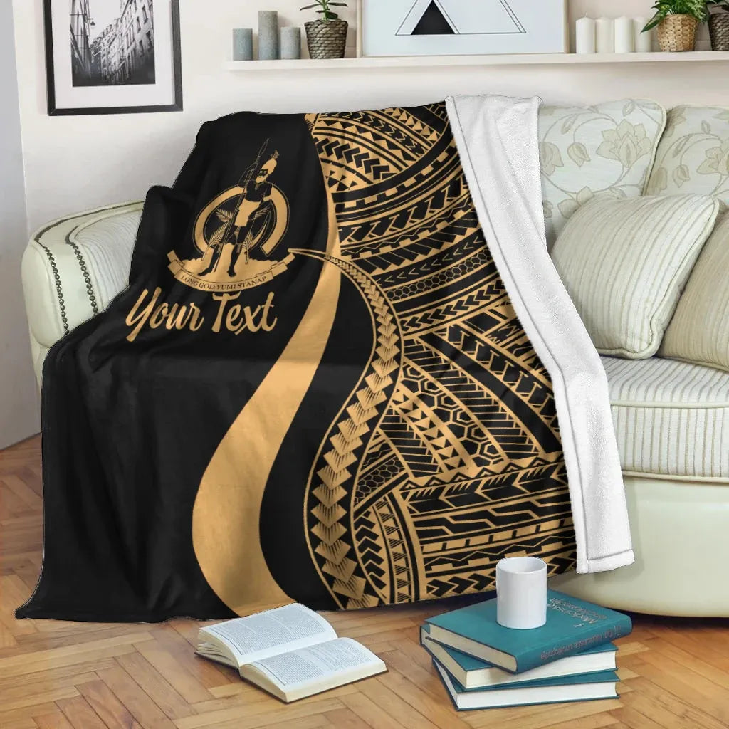 Vanuatu Custom Personalised Premium Blanket - Gold Polynesian Tentacle Tribal Pattern