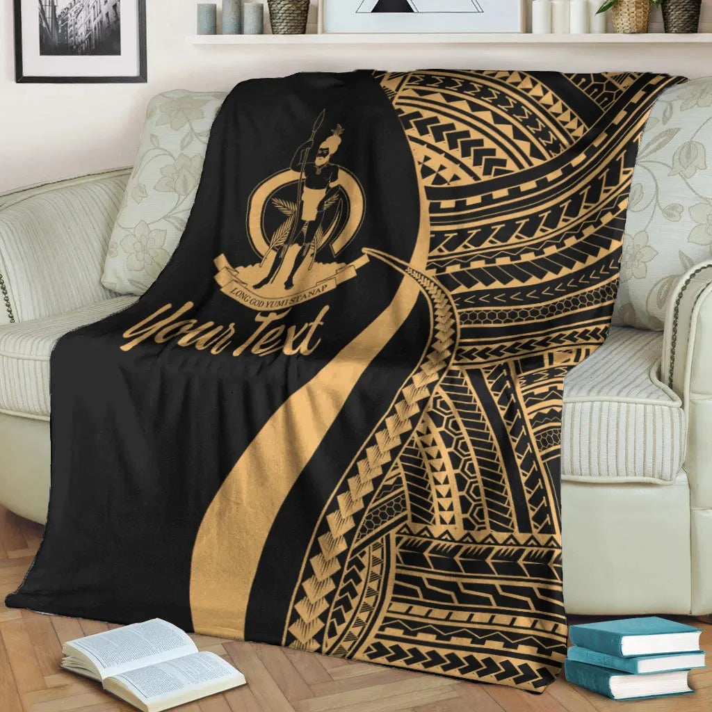 Vanuatu Custom Personalised Premium Blanket - Gold Polynesian Tentacle Tribal Pattern