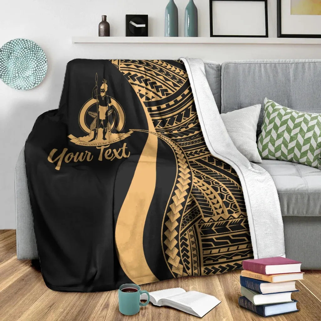Vanuatu Custom Personalised Premium Blanket - Gold Polynesian Tentacle Tribal Pattern