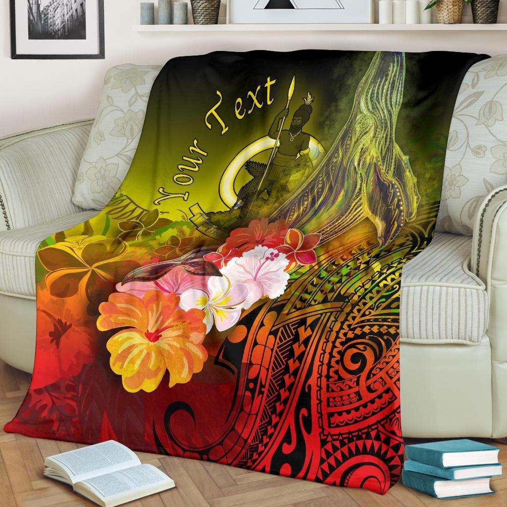 Vanuatu Custom Personalised Premium Blanket - Humpback Whale with Tropical Flowers (Yellow)