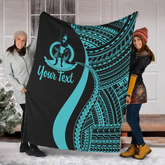 Vanuatu Custom Personalised Premium Blanket - Turquoise Polynesian Tentacle Tribal Pattern