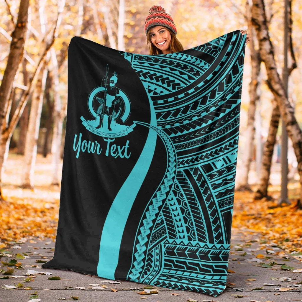 Vanuatu Custom Personalised Premium Blanket - Turquoise Polynesian Tentacle Tribal Pattern