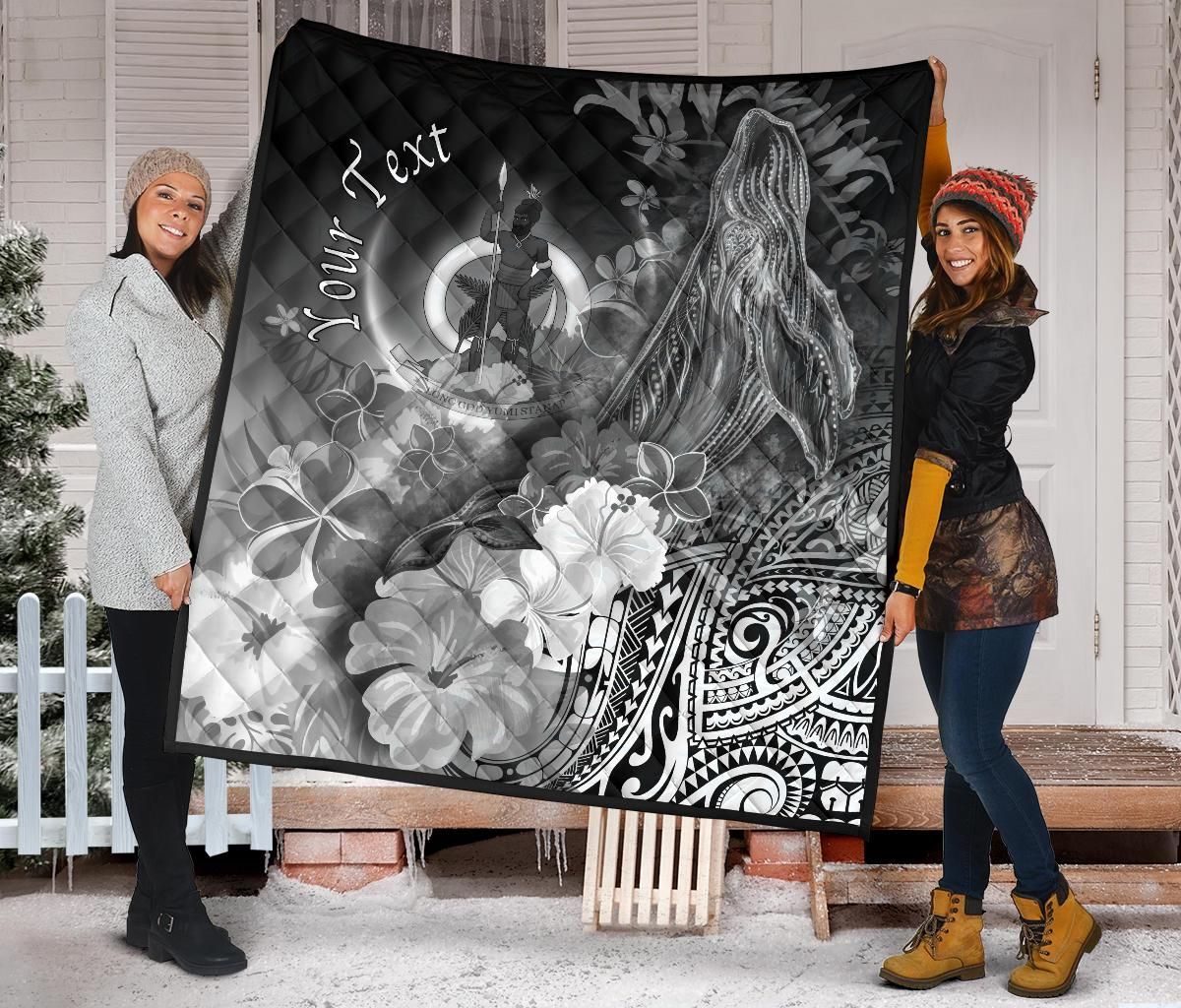 Vanuatu Custom Personalised Premium Quilt - Humpback Whale with Tropical Flowers (White)