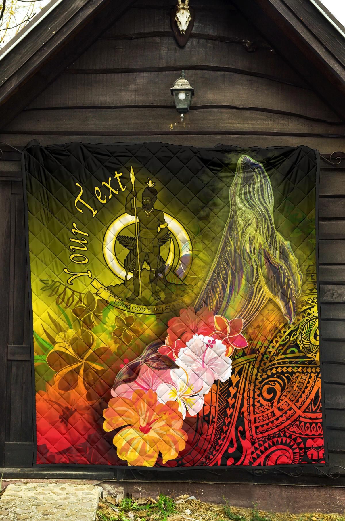 Vanuatu Custom Personalised Premium Quilt - Humpback Whale with Tropical Flowers (Yellow)