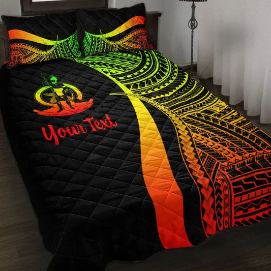 Vanuatu Custom Personalised Quilt Bed Set - Reggae Polynesian Tentacle Tribal Pattern
