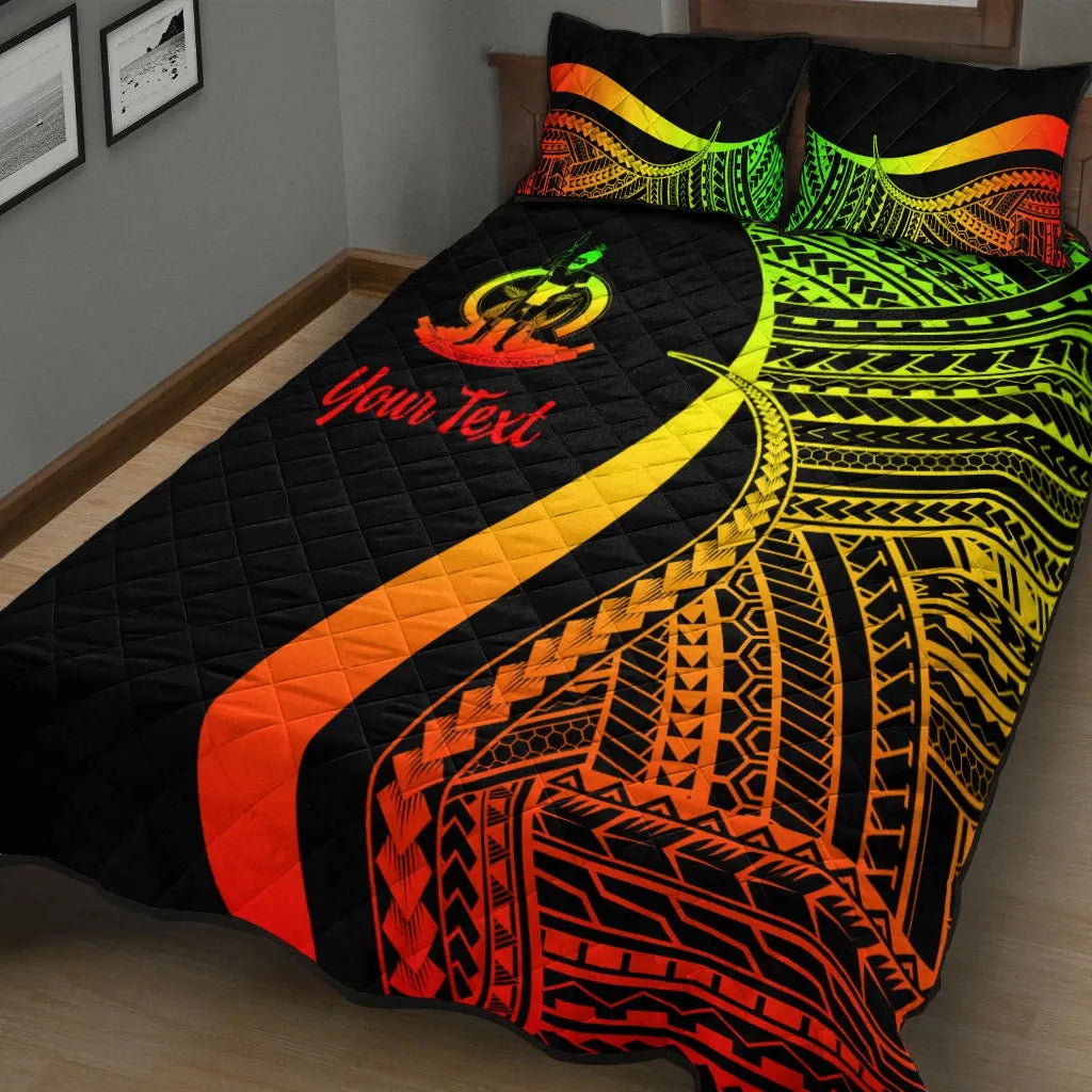 Vanuatu Custom Personalised Quilt Bed Set - Reggae Polynesian Tentacle Tribal Pattern