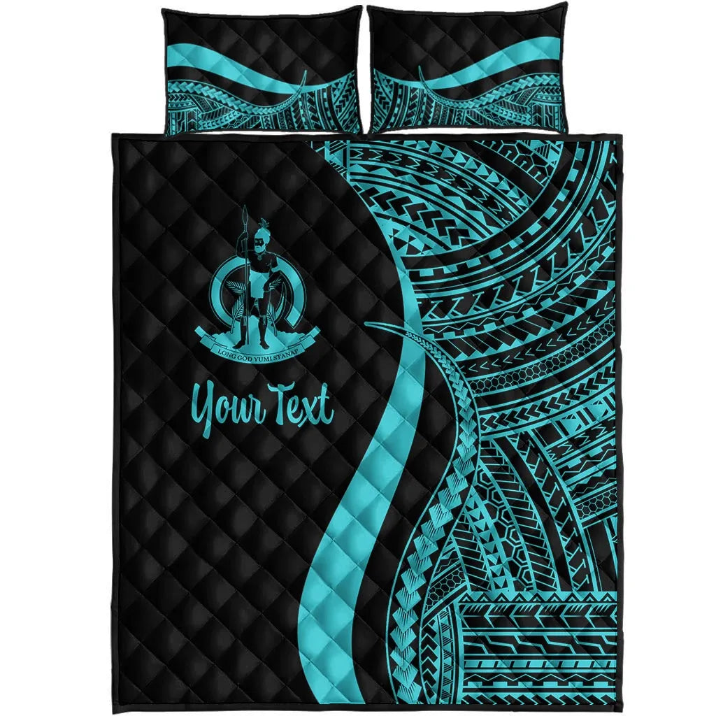 Vanuatu Custom Personalised Quilt Bed Set - Turquoise Polynesian Tentacle Tribal Pattern