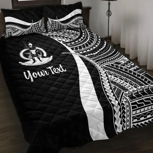 Vanuatu Custom Personalised Quilt Bed Set - White Polynesian Tentacle Tribal Pattern