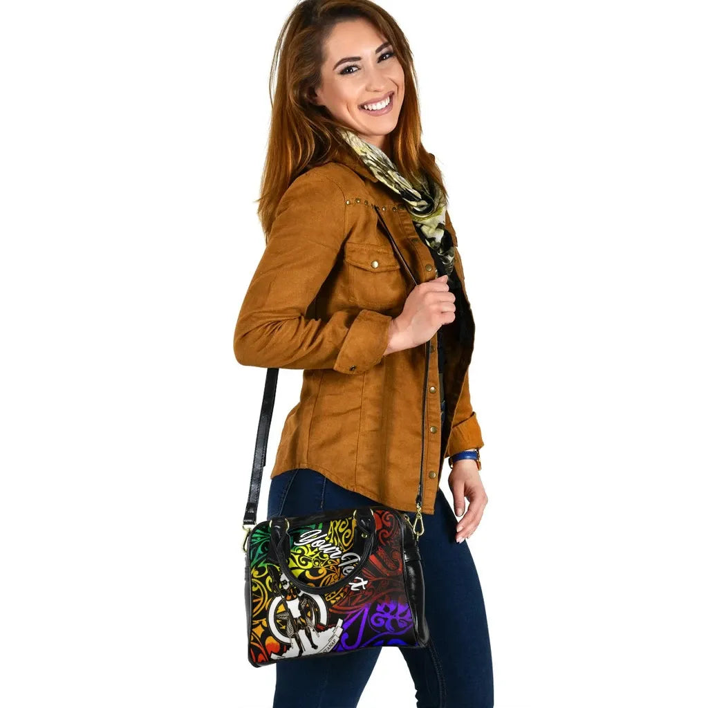 Vanuatu Custom Personalised Shoulder Handbag - Rainbow Polynesian Pattern