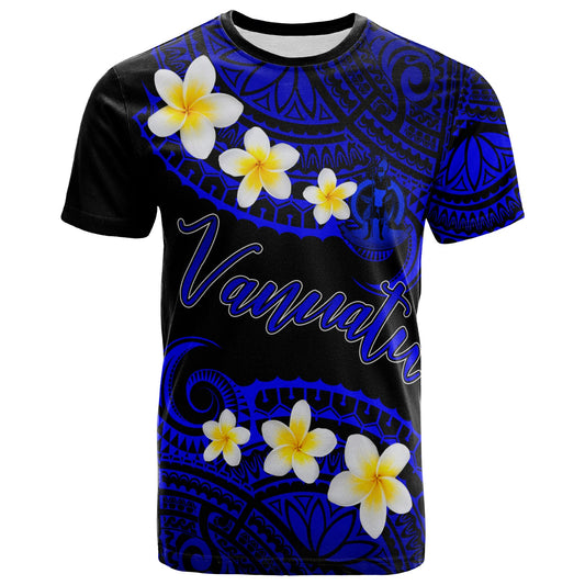 Vanuatu Custom Personalised T-Shirt - Plumeria Polynesian Vibe Blue