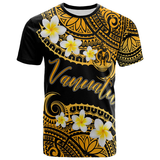 Vanuatu Custom Personalised T-Shirt - Plumeria Polynesian Vibe Gold