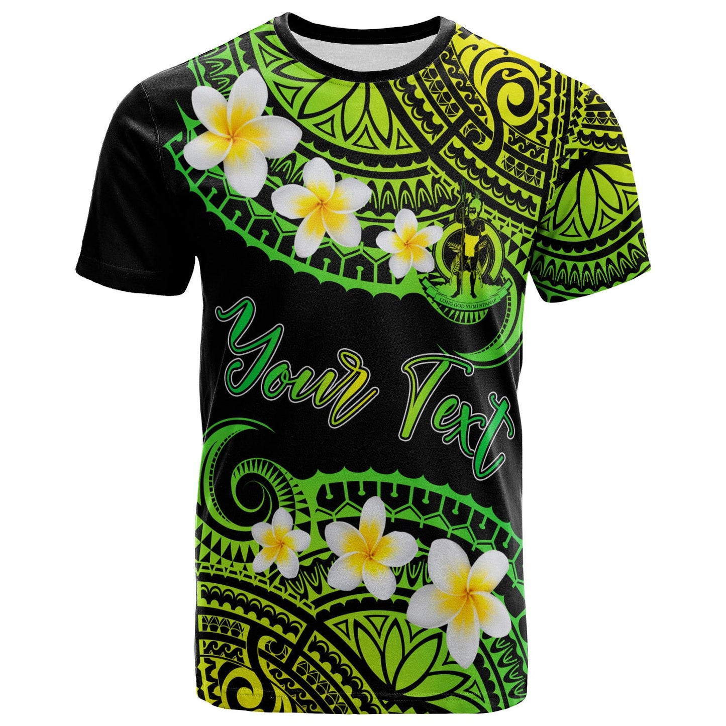 Vanuatu Custom Personalised T-Shirt - Plumeria Polynesian Vibe Green