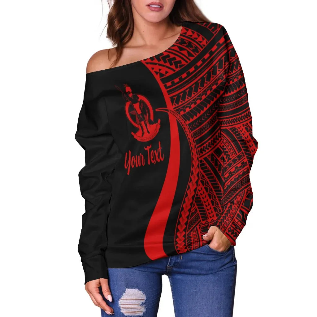 Vanuatu Custom Personalised Women Off Shoulder Sweater - Red Polynesian Tentacle Tribal Pattern