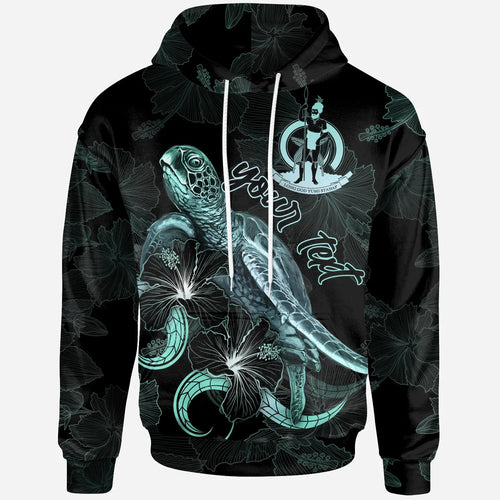 Vanuatu Custom Personalized Polynesian Hoodie - Turtle With Blooming Hibiscus Turquoise