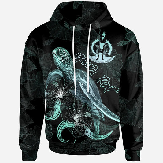 Vanuatu Custom Personalized Polynesian Hoodie - Turtle With Blooming Hibiscus Turquoise