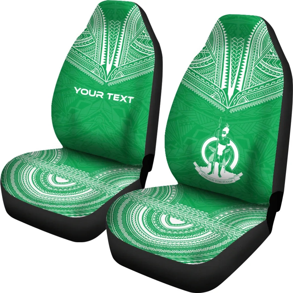 Vanuatu Custom Personalised Car Seat Cover - Vanuatu Coat Of Arms Polynesian Chief Tattoo Green Version