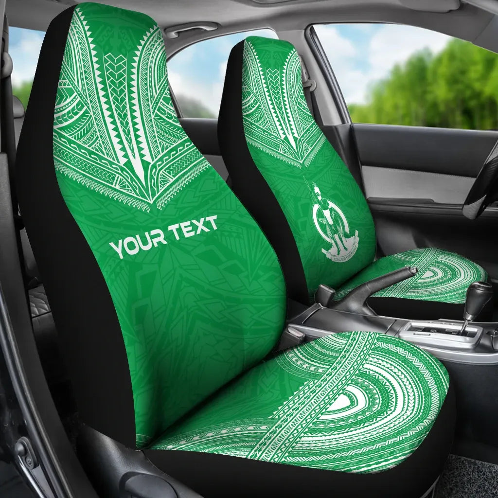 Vanuatu Custom Personalised Car Seat Cover - Vanuatu Coat Of Arms Polynesian Chief Tattoo Green Version
