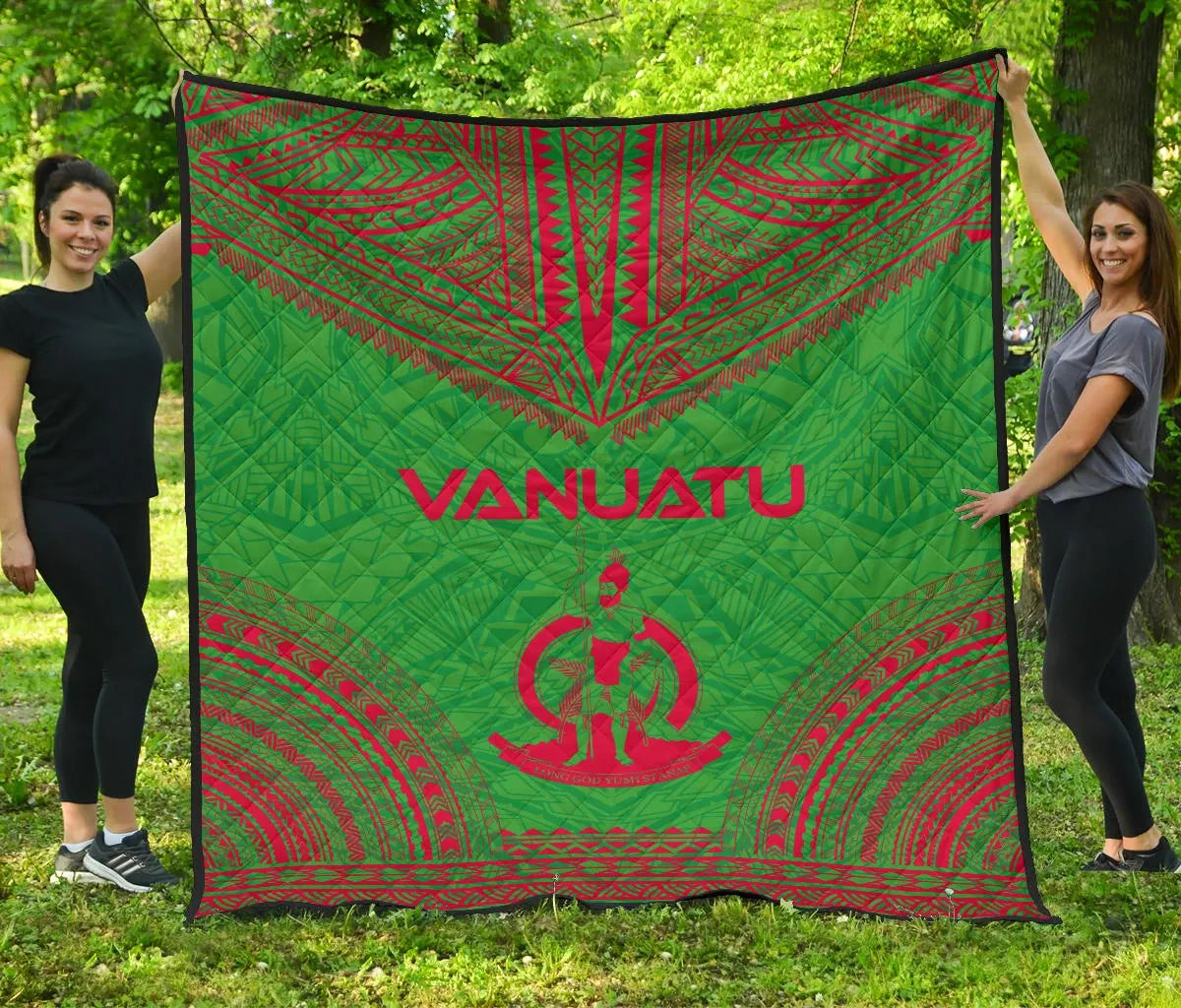 Vanuatu Premium Quilt - Vanuatu Coat Of Arms Polynesian Chief Green Version