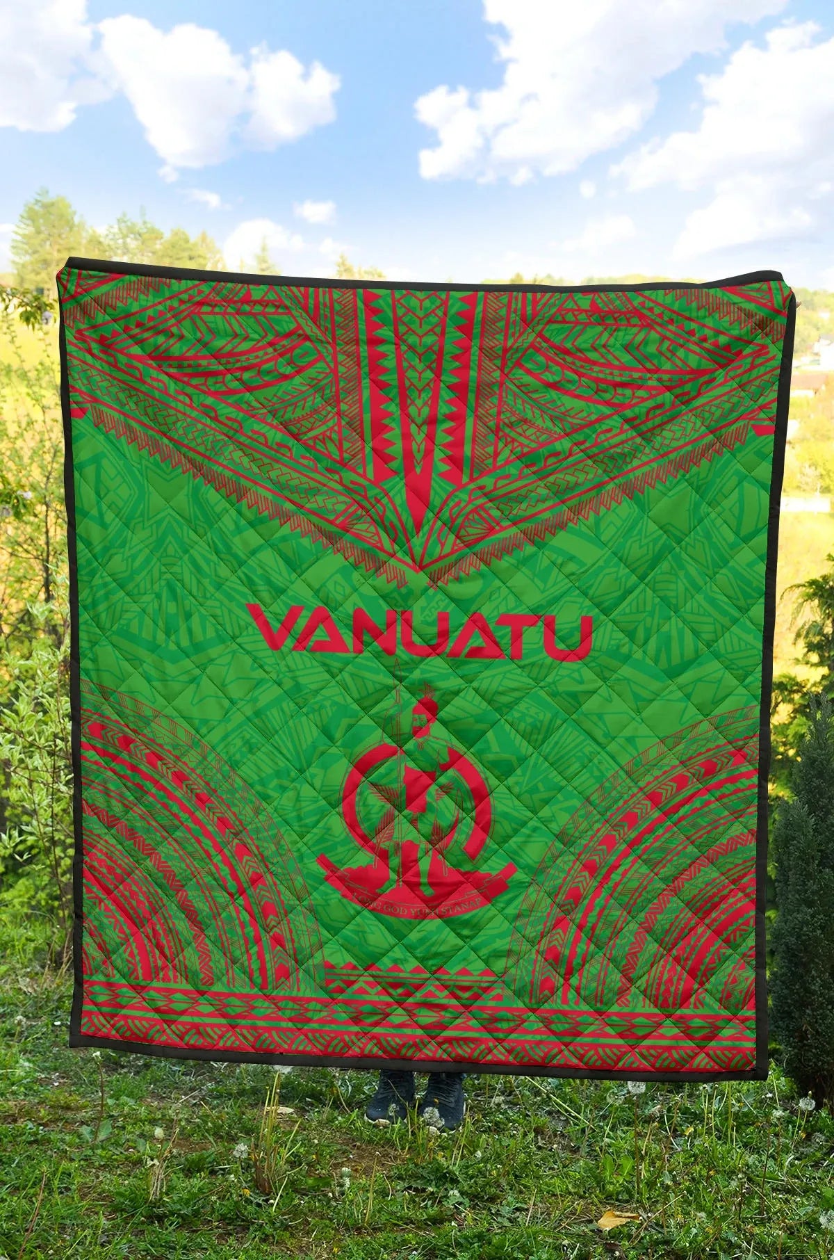 Vanuatu Premium Quilt - Vanuatu Coat Of Arms Polynesian Chief Green Version