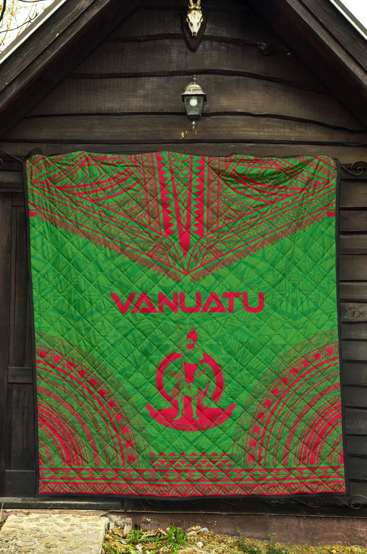 Vanuatu Premium Quilt - Vanuatu Coat Of Arms Polynesian Chief Green Version