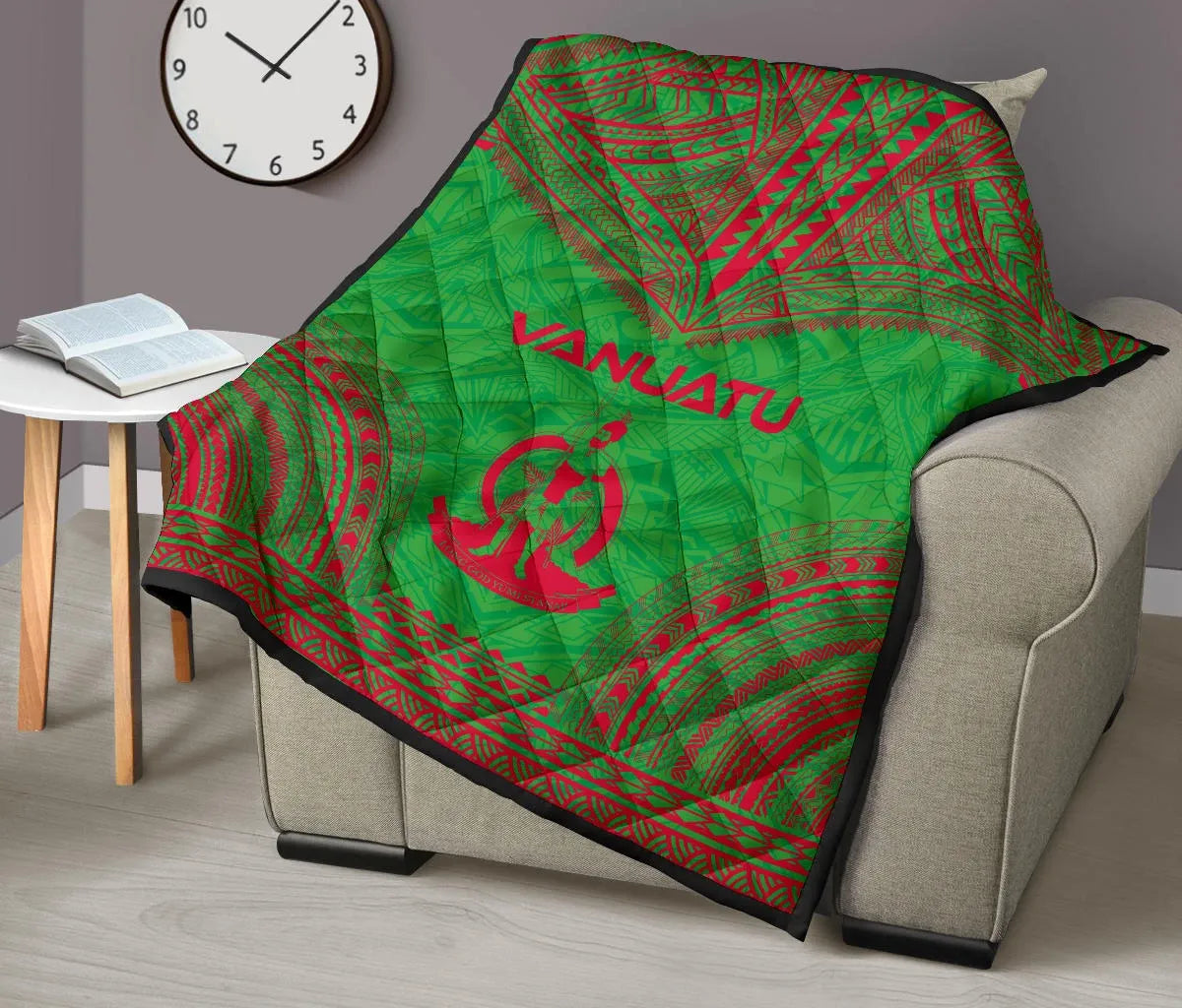 Vanuatu Premium Quilt - Vanuatu Coat Of Arms Polynesian Chief Green Version