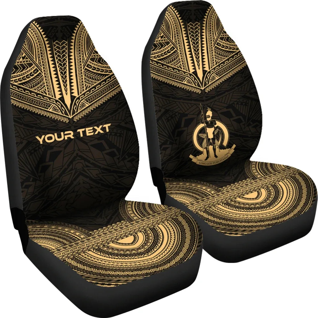 Vanuatu Custom Personalised Car Seat Cover - Vanuatu Coat Of Arms Polynesian Chief Tattoo Gold Version