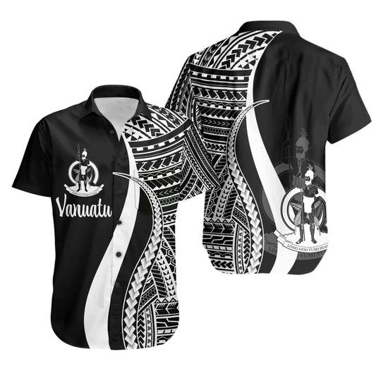 Vanuatu Short Sleeve Shirt - White Polynesian Tentacle Tribal Pattern