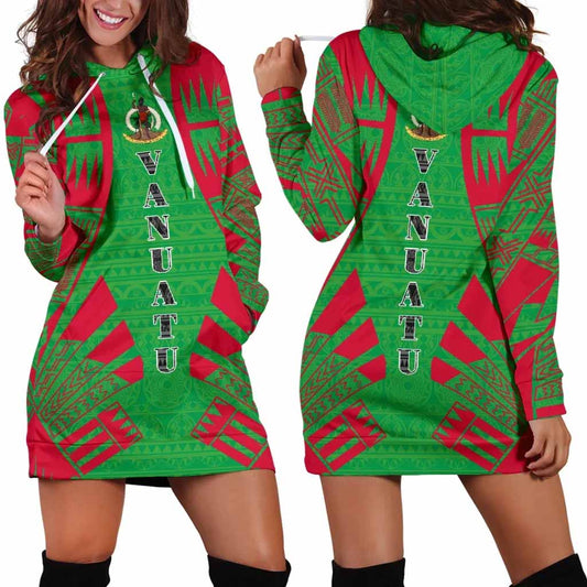 Vanuatu Hoodie Dress - Polynesian Tattoo Flag