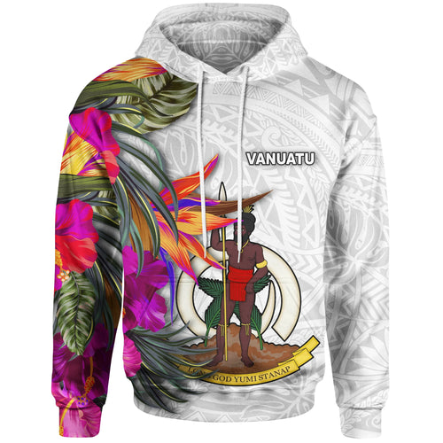 Vanuatu Hoodie Hibiscus Polynesian White pattern