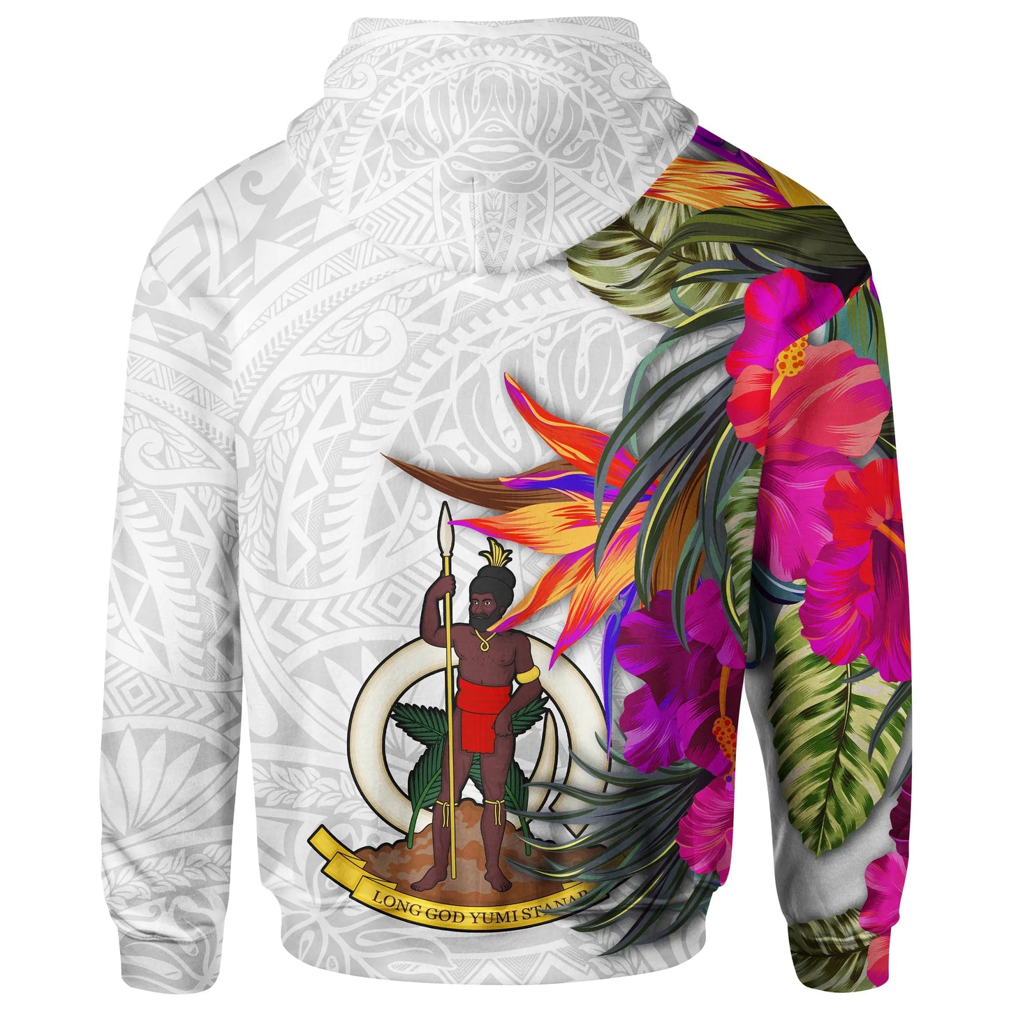 Vanuatu Hoodie Hibiscus Polynesian White pattern