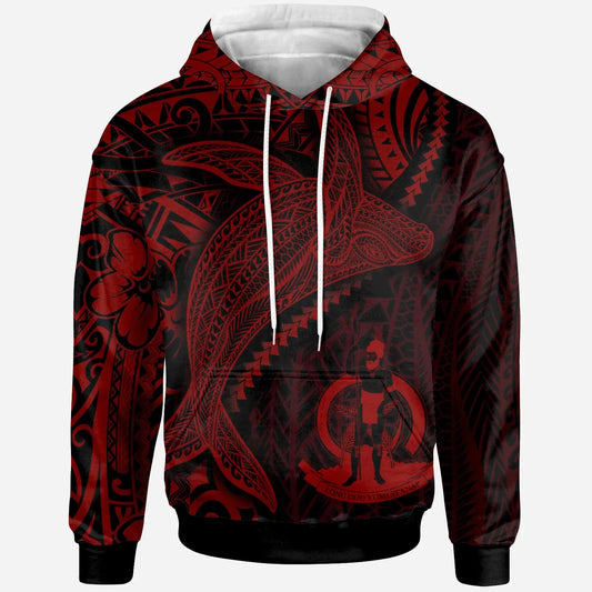 Vanuatu Hoodie - Humpback Whale & Coat of Arms Red