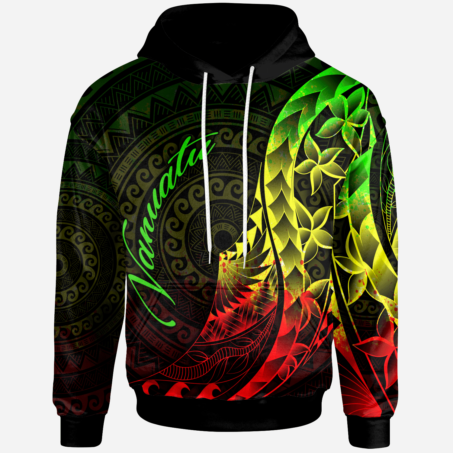 Vanuatu Hoodie - Polynesian Pattern Style Reggae Color