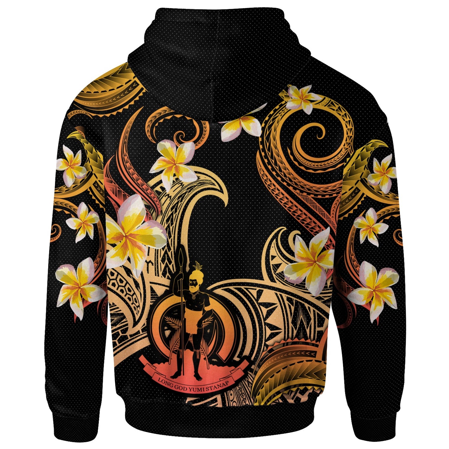 Vanuatu Hoodie - Custom Personalised Polynesian Waves with Plumeria Flowers (Orange)
