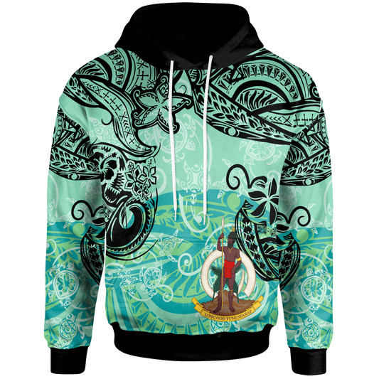 Vanuatu Hoodie - Vintage Floral Pattern Green Color