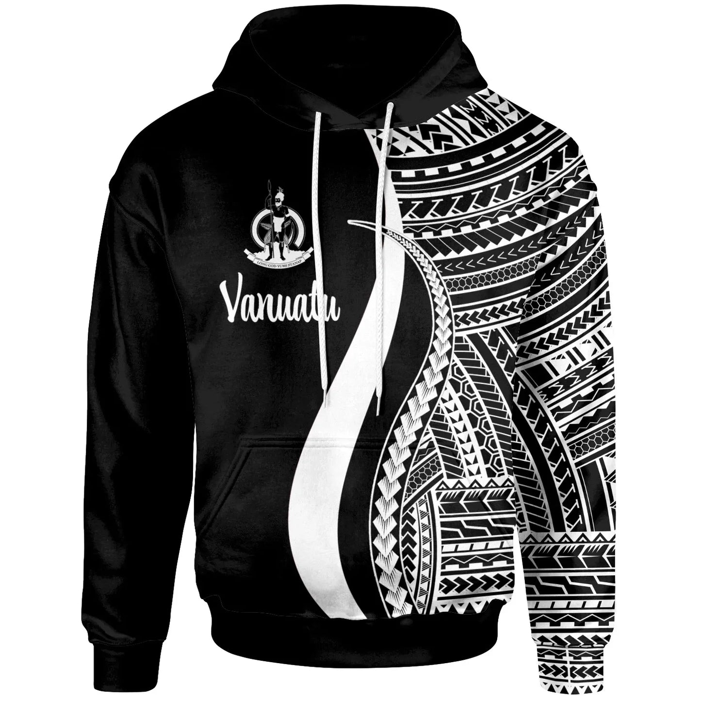 Vanuatu Hoodie White - Tentacle Tribal Pattern