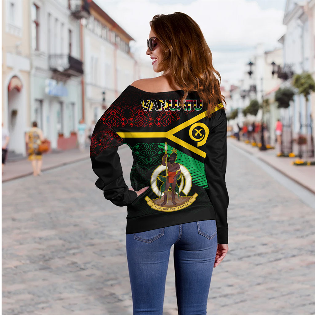 Vanuatu Off Shoulder Sweatshirt Melanesia Tribal Pattern