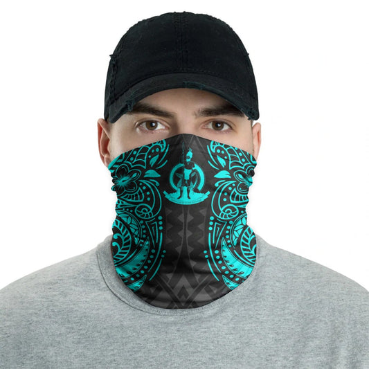 Vanuatu Neck Gaiter - Floral Tattoo Neon Blue